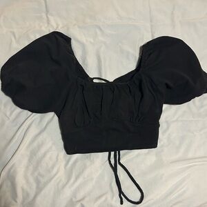 Altar’d State Black Puff Sleeved Crop Top